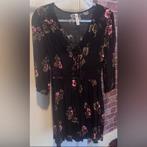 American Rag Black and Pink Floral Long Sleeve Dress